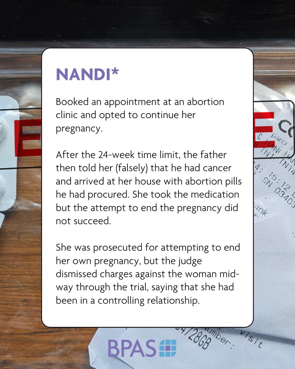 BPAS1968's tweet image. Nandi was coerced into taking abortion pills after the 24-week limit by a partner who lied about having cancer.

She was prosecuted—until the judge recognised the abuse she endured.

This is why we must decriminalise abortion.

Ask your MP to support NC1 bpas-campaigns.org