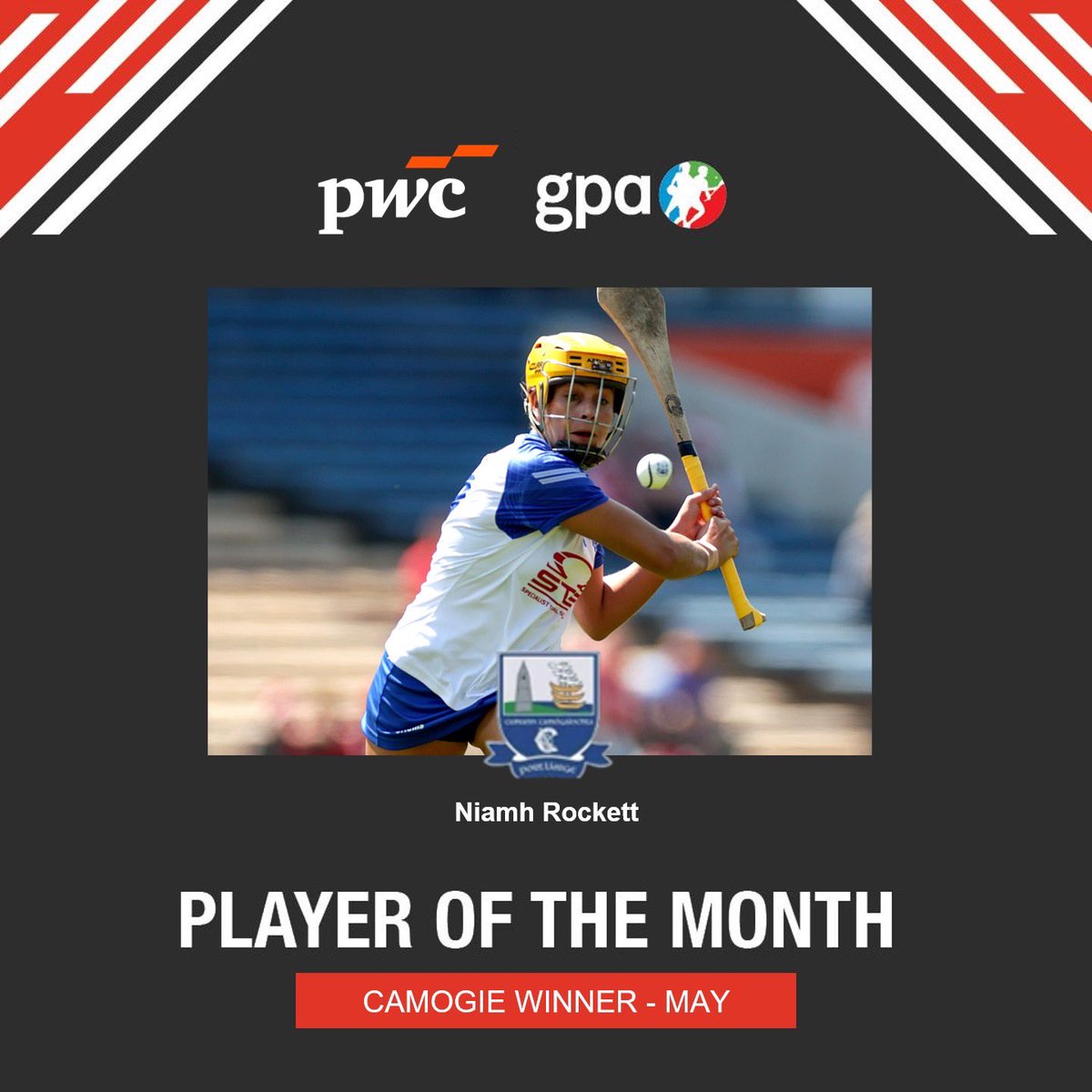PwC Ireland (@pwcireland) on Twitter photo Cheers to Niamh Rockett of <a href="/deisecamogie/">Waterford Camogie</a> for being named the PwC <a href="/OfficialCamogie/">The Camogie Association</a> / <a href="/gaelicplayers/">GPA</a> Player of the Month for May! 🌟
Congratulations Niamh 🎉
#PwCCamogieAllStars Cheers to Niamh Rockett of <a href="/deisecamogie/">Waterford Camogie</a> for being named the PwC <a href="/OfficialCamogie/">The Camogie Association</a> / <a href="/gaelicplayers/">GPA</a> Player of the Month for May! 🌟
Congratulations Niamh 🎉
#PwCCamogieAllStars