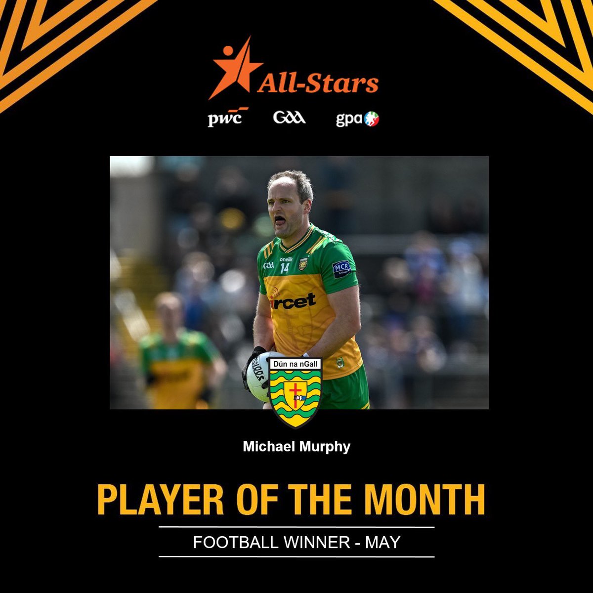 👏 A huge round of applause for Michael Murphy from <a href="/donegalgaa/">Donegal GAA</a> on winning the May PwC <a href="/officialgaa/">The GAA</a> / <a href="/gaelicplayers/">GPA</a> Football Player of the Month award!

#PwCAllStars