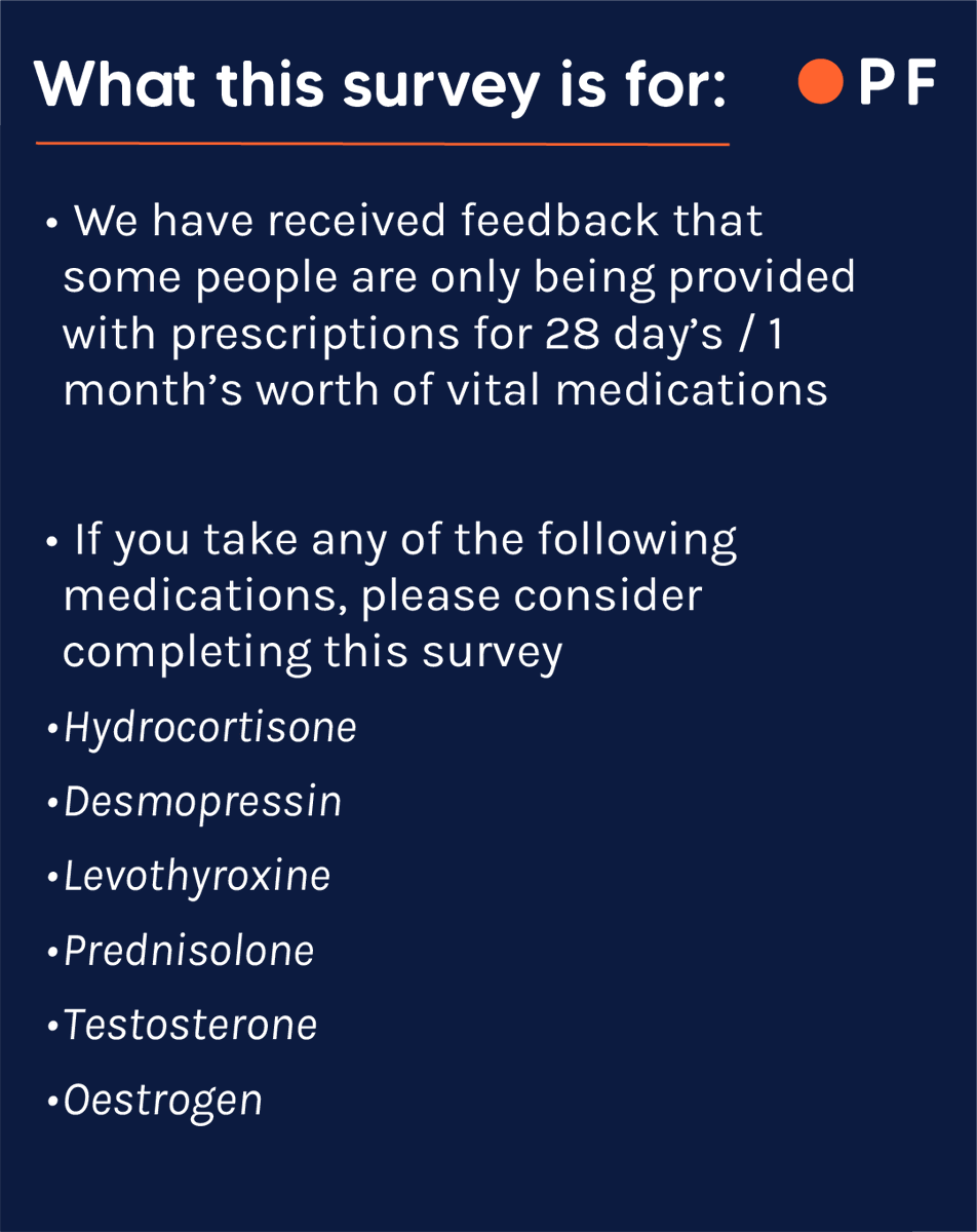The Pituitary Foundation (@pituitary_org) on Twitter photo We've collaborated with <a href="/AddisonsUK/">Addison's Disease Self-Help Group (ADSHG)</a> to survey your experiences of receiving prescriptions for vital medications. Please complete this short survey to share your experiences!
👉️ smartsurvey.co.uk/s/vitalmedicat… We've collaborated with <a href="/AddisonsUK/">Addison's Disease Self-Help Group (ADSHG)</a> to survey your experiences of receiving prescriptions for vital medications. Please complete this short survey to share your experiences!
👉️ smartsurvey.co.uk/s/vitalmedicat…