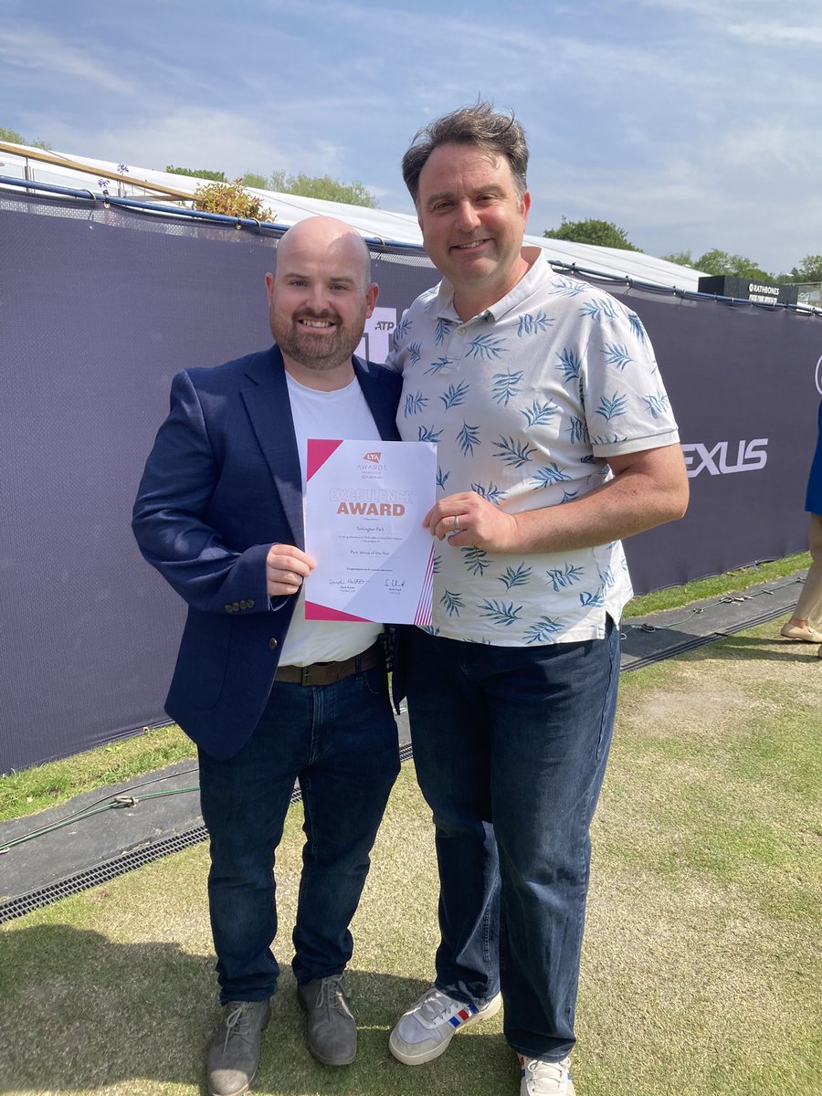 Delighted to pick up an <a href="/the_LTA/">LTA</a> Excellence Award for Torkington Park and the <a href="/wedotennisuk/">We Do Tennis C.I.C.</a> Stockport Parks Programme with Activator Jim! <a href="/StockportMBC/">Stockport Council</a>