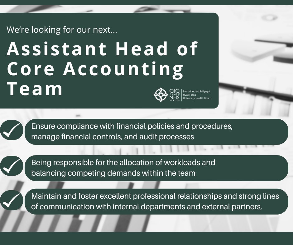 ** Assistant Head of Core Accounting Team **

📊 Maintain and foster excellent professional relationships and strong lines of communication with internal departments and external partners,

Can you see yourself here?
hduhb.nhs.wales/working-for-us…