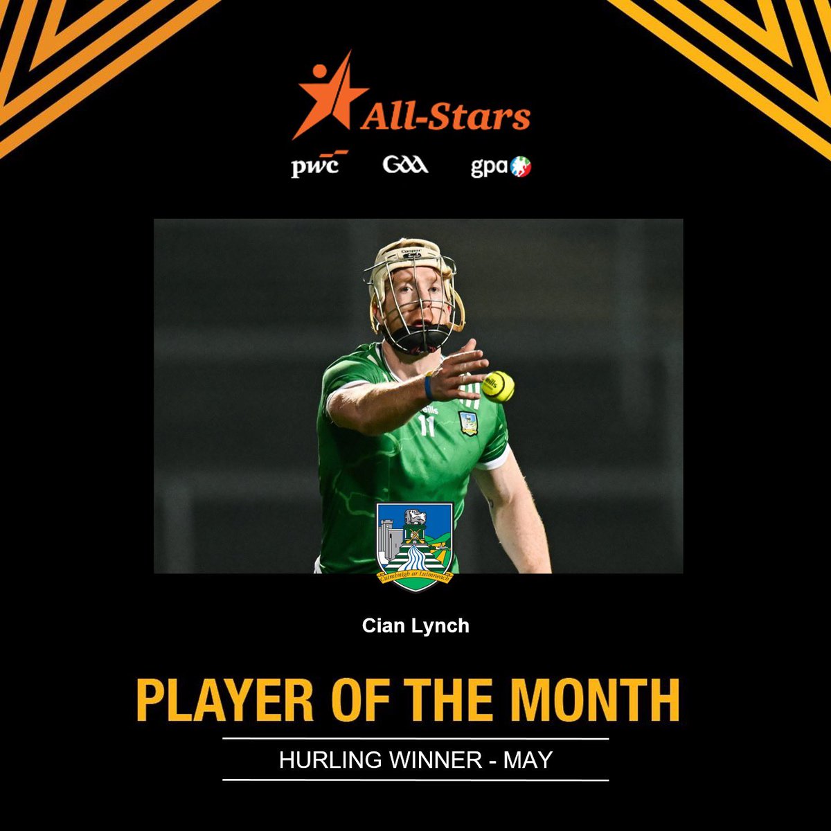 🏆 Congratulations to Cian Lynch of <a href="/LimerickCLG/">Limerick GAA</a> for clinching the PwC <a href="/officialgaa/">The GAA</a> /<a href="/gaelicplayers/">GPA</a> Player of the Month award in Hurling for May!

#PwCAllStars