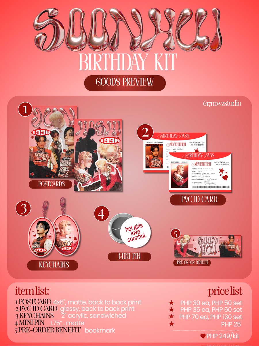 wts lfb soonhui bday kit sale ⭐
𓏔 ₱120 ea (og price: ₱249)
𓏔 1 slot only!
𓏔 dop: june 22

reply mine + SHBK25120

❌ take all
✔️max 1 claim/acc