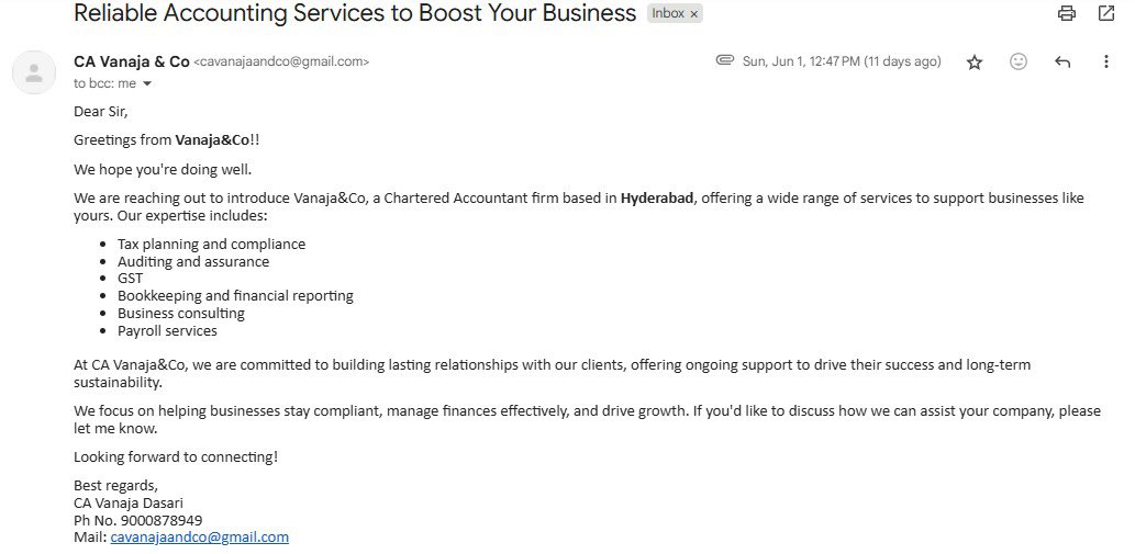 CA_Reshmanth's tweet photo. Is sending unsolicited emails offering CA services a violation of ICAI’s code of Ethics? Isn’t this professional misconduct? 
This mail is received by a client who just incorporated his Pvt Ltd Co.
@theicai 
@CAclubindia @CAHimankSingla @akhilpachori https://t.co/pPeQMVHdga