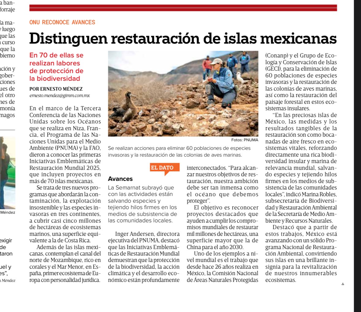 Ernesto Méndez (@ernesto_mendez) on Twitter photo #UNOC
Distinguen <a href="/UNEP/">UN Environment Programme</a> y <a href="/FAO/">Food and Agriculture Organization</a>
trabajo de <a href="/CONANP_mx/">CONANP</a> y <a href="/IslasGECI/">Conservación Islas</a> en Islas Mexicanas como Iniciativa Emblemática de Restauración Mundial 🏝️
Vía <a href="/Excelsior/">Excélsior</a> #UNOC
Distinguen <a href="/UNEP/">UN Environment Programme</a> y <a href="/FAO/">Food and Agriculture Organization</a>
trabajo de <a href="/CONANP_mx/">CONANP</a> y <a href="/IslasGECI/">Conservación Islas</a> en Islas Mexicanas como Iniciativa Emblemática de Restauración Mundial 🏝️
Vía <a href="/Excelsior/">Excélsior</a>