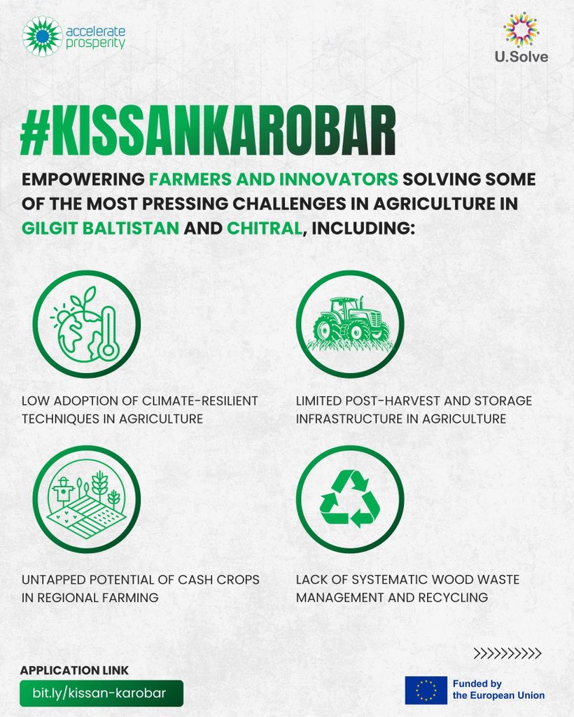 Accelerate Prosperity π (@approsperity) on Twitter photo <a href="/ApProsperity/">Accelerate Prosperity π</a>βs U.Solve #KissanKarobar initiative is now open for applications from businesses tackling key agricultural challenges in Gilgit-Baltistan or Chitral. Are you working to address any of the following?
Apply now: bit.ly/kissan-karobar
πpk.accelerateprosperity.org/u-solve-kissanβ¦ <a href="/ApProsperity/">Accelerate Prosperity π</a>βs U.Solve #KissanKarobar initiative is now open for applications from businesses tackling key agricultural challenges in Gilgit-Baltistan or Chitral. Are you working to address any of the following?
Apply now: bit.ly/kissan-karobar
πpk.accelerateprosperity.org/u-solve-kissanβ¦