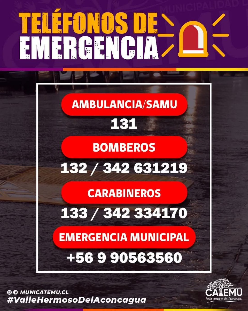 #CATEMU Compartimos los números de emergencia de la comuna de Catemu.