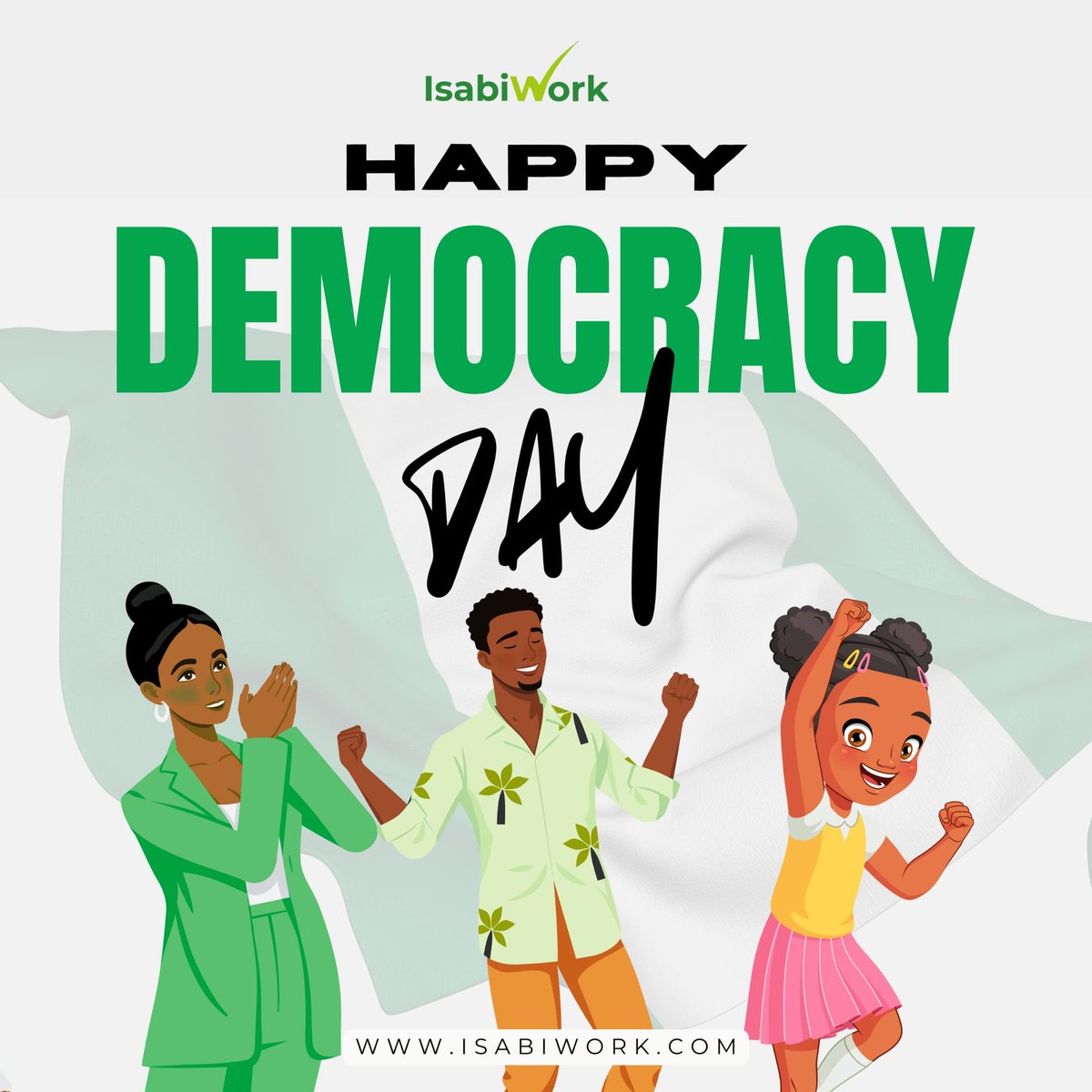 I_Sabi_Work's tweet photo. Happy Democracy Day, Nigeria! Celebrating freedom, progress &amp; innovation. Let's shape a brighter future together! 

#DemocracyDay #NigeriaAt64  #UnityInDiversity #ProsperityForAll #Isabiwork https://t.co/xTMG56fZIY