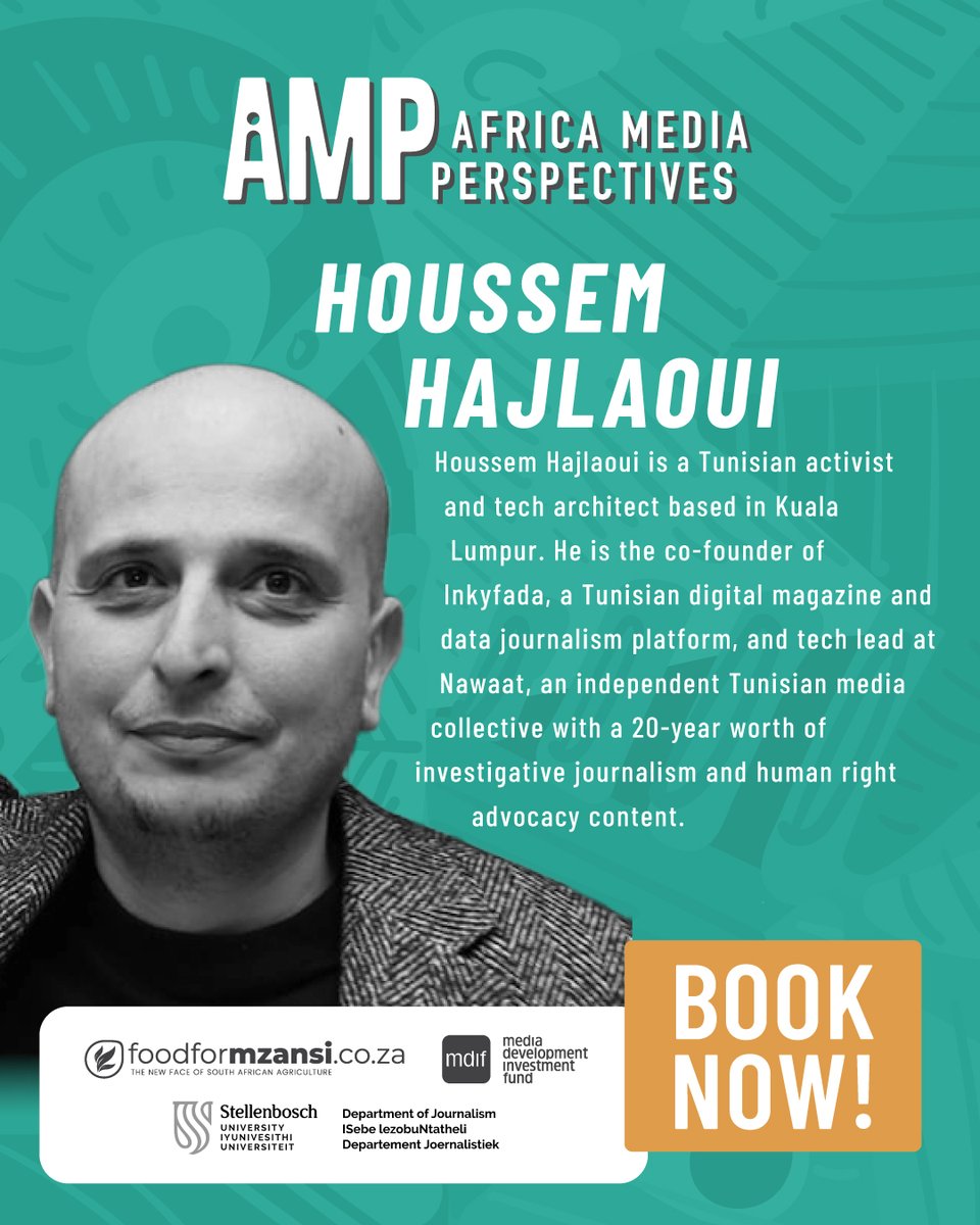 Houssem Hajlaoui is a Tunisian activist and tech architect based in Kuala Lumpur. He is tech lead at Nawaat, an independent Tunisian media collective with 20yrs' investigative journalism &amp; human rights advocacy content. 
🎟️ Secure your ticket now: africamediaperspectives.com/product/amp-20…
