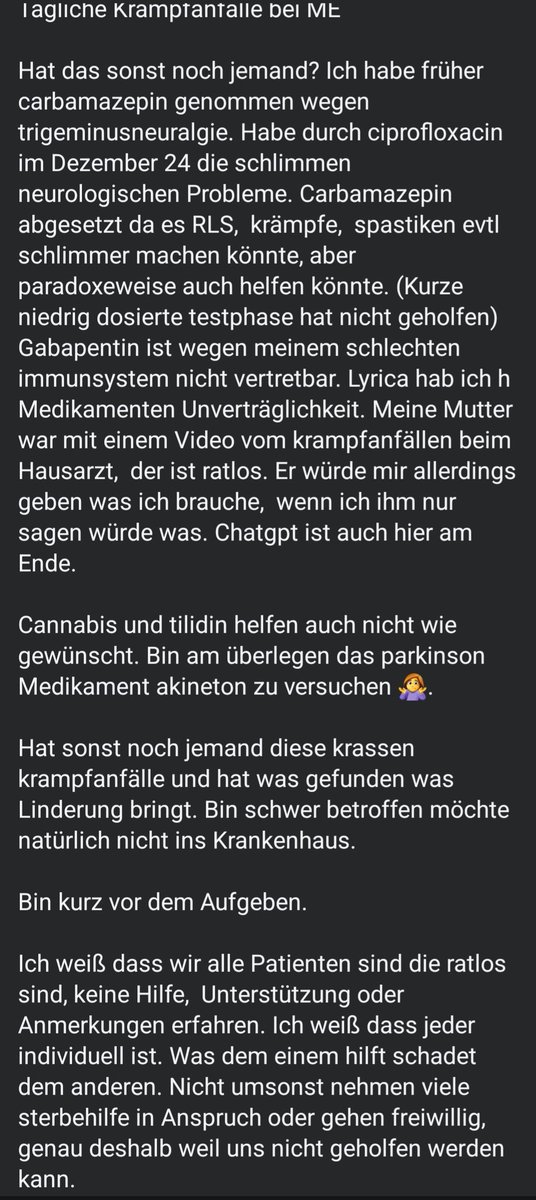 Dieser Post stammt von einer Freundin mit ME, weiß hier jemand weiter? Ich durfte es mit ihrer Erlaubnis hier posten für größere Reichweite, ggf könnt ihr es auch teilen. 🙏🏻🍀
