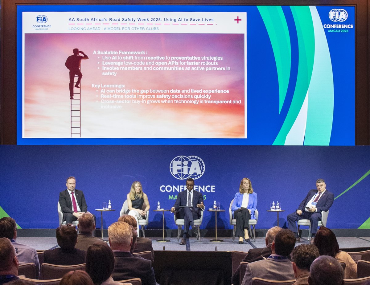 fia's tweet image. Through inspiring real-world success stories from @AAAcomms (Australia), @AASouthAfrica, @ADAC (Germany) and @EMSO_NEWS (UAE), the final Mobility session of the #FIAMacauConference2025 took a deep dive into how Artifical Intelligence and data can be leveraged to enhance advocacy…