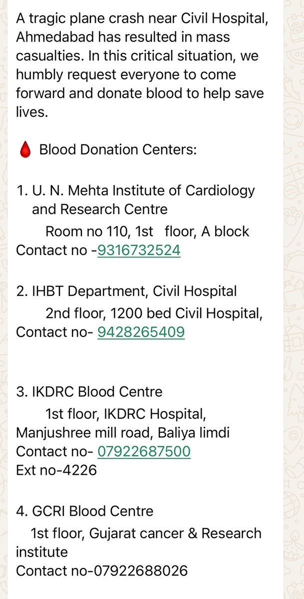 Ahmedabad, Gujarat plane crash 
SOS 🆘 
O Negative(-Ve) blood is needed at BJ Medical College, Ahemdabad. 

Kindly reach the hospital ASAP.
20+ students were injured when the flight crashed on the college hostels
#planecrash