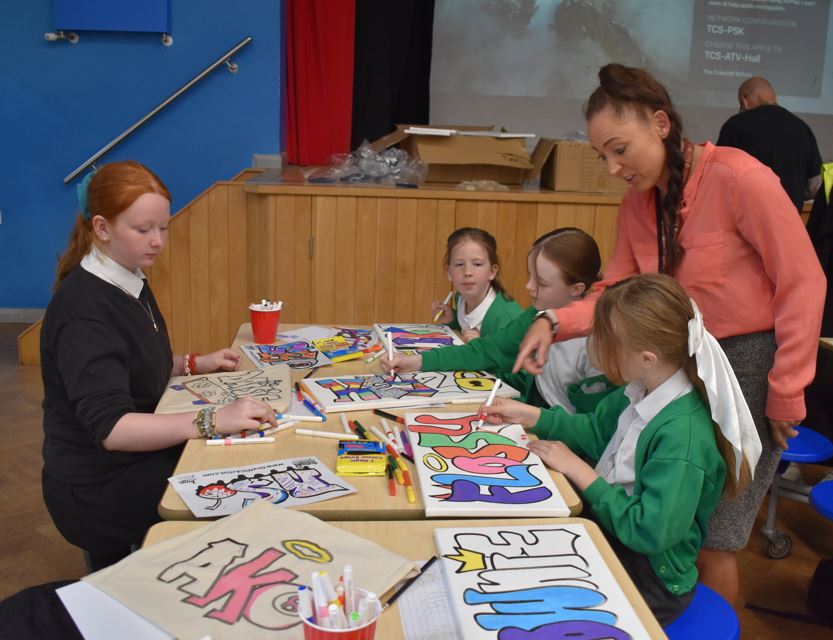 ColeshillSchool's tweet photo. Welcoming @ColeshillCofE students to work with
@we_do_graffiti and our students. Some fantastic creative artwork by students - well done! #bekind #workhard #takeresponsibilty @the_atlp https://t.co/WUUryyrKhj