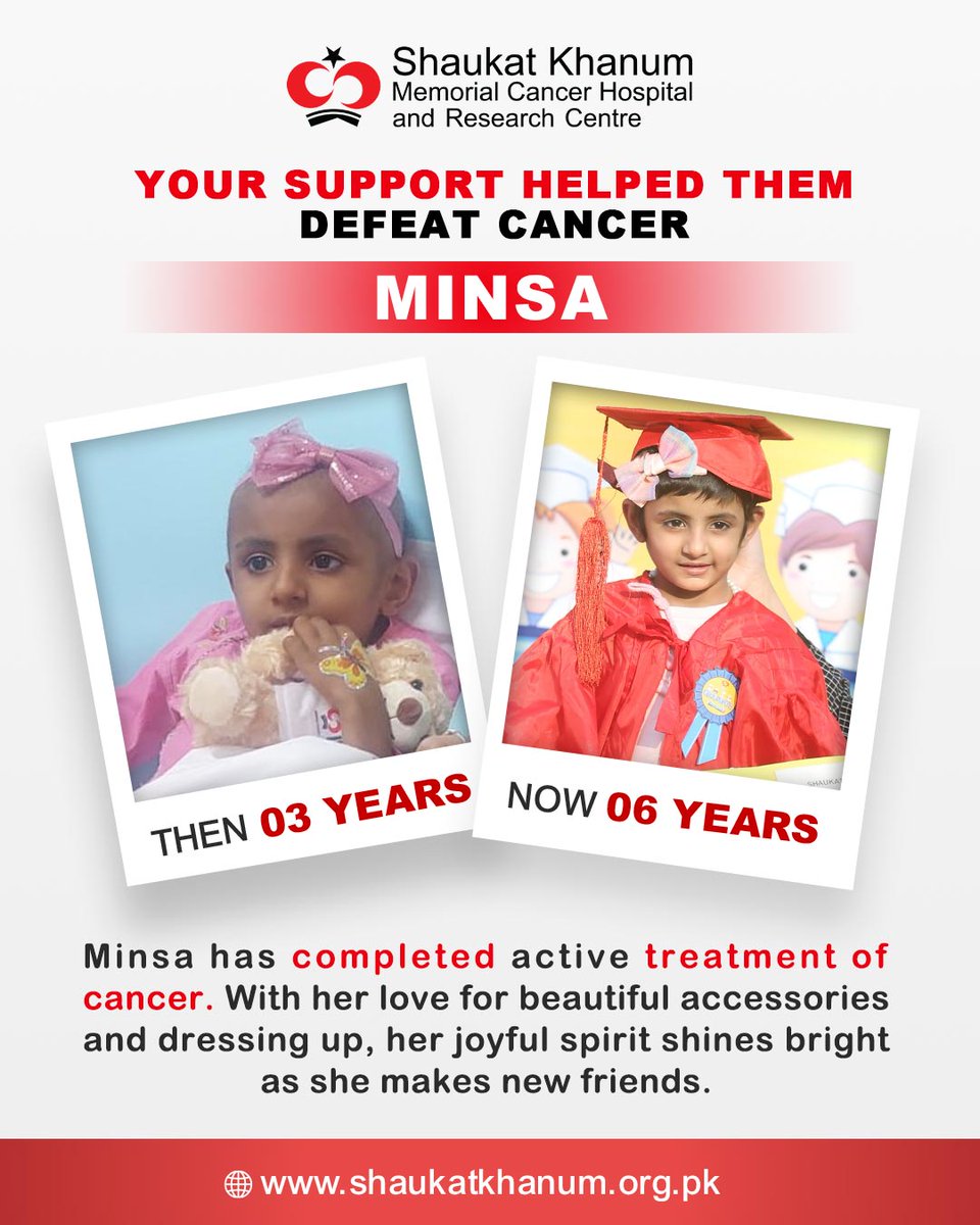 SKMCH's tweet photo. Minsa, who successfully overcame cancer at the tender age of 3, is now 6 years old.
To help save the dreams of many children like Minsa, donate now 👉 https://t.co/G7S0il6vSf
#SKMCH #SaveADream #SACPAtShaukatKhanum #CancerIsCurable https://t.co/i9ODj8z7q0