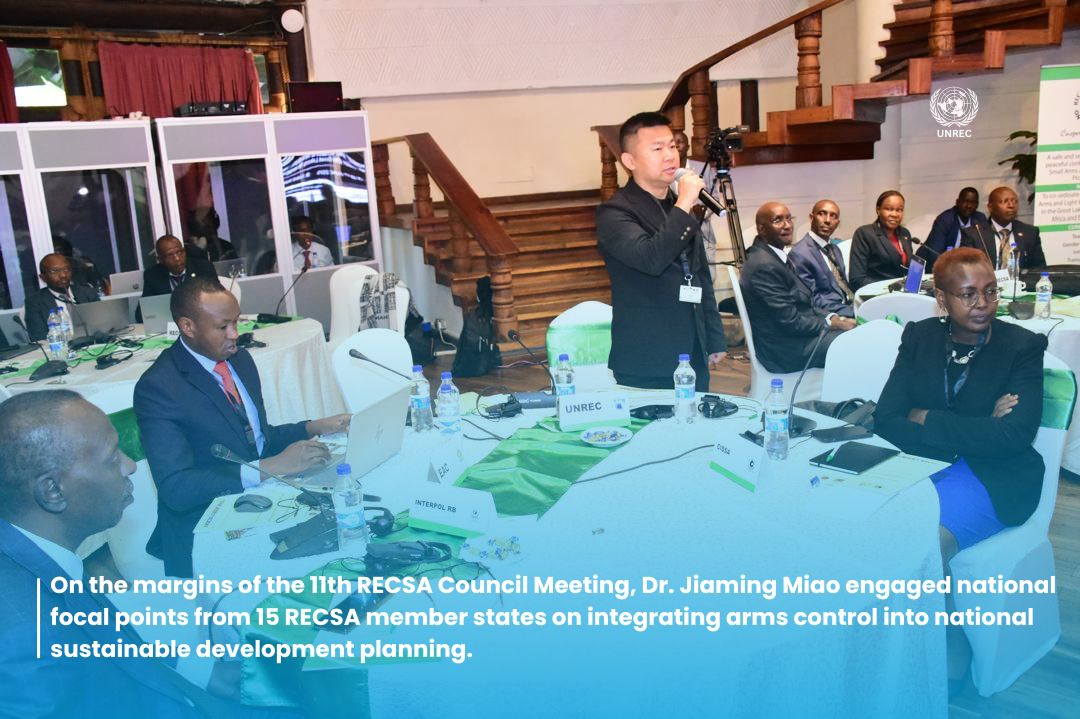 odaunrec's tweet photo. 📍On the margins of the 11th RECSA @recsasec Council Meeting, Dr. Jiaming Miao engaged national focal points from 15 RECSA member states on integrating #arms_control into national sustainable development planning. (...)
#SDG16 #RECSA #Uganda #Somalia #Central_African_Republic https://t.co/v5EKY1p8jr
