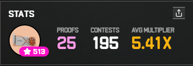 GPROVE !

I've won 25 proof contests on the <a href="/SuccinctLabs/">Succinct</a> Stage 2! #ProveWithUs $PROVE