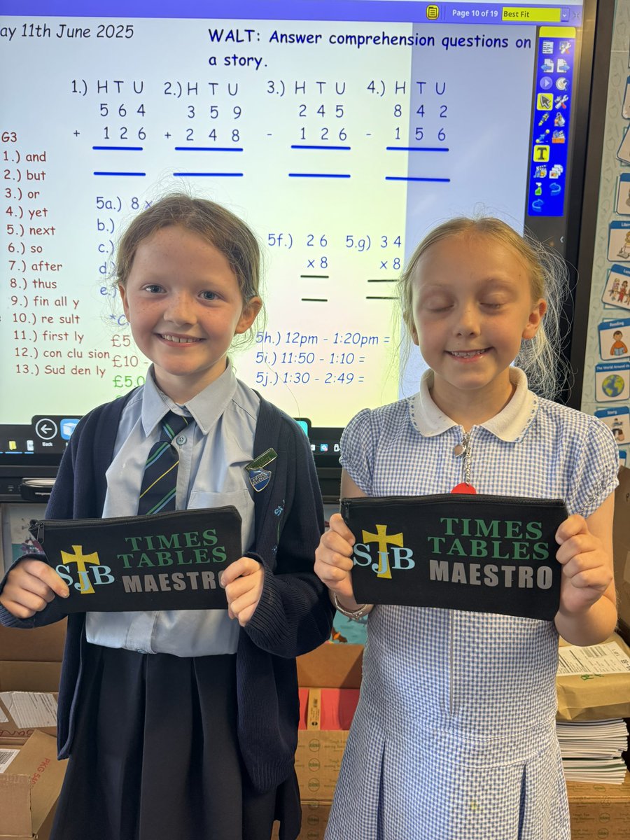 Well done to Abigail &amp; Nikolaj (P4SG) as well as Briagh &amp; Katie (P4SMcK) on becoming our latest P4 Times Tables Maestro champions! 🔵🟡🟢