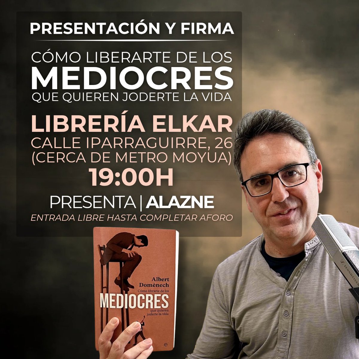¡¡Estoy nervioso perdidooooooooo!!
No me quedan uñas, no me queda na...

Esta tarde os espero en la librería <a href="/elkar/">elkar Taldea</a> para presentar el libro de <a href="/albertdomenech/">Albert Domènech</a>, con <a href="/Alazne_CIave/">Alazne 🔥</a> como maestra de ceremonias ✨

🎉🎉 ¡¡ESTO VA A SER UNA FIESTAAAAAA!! 🎉🎉