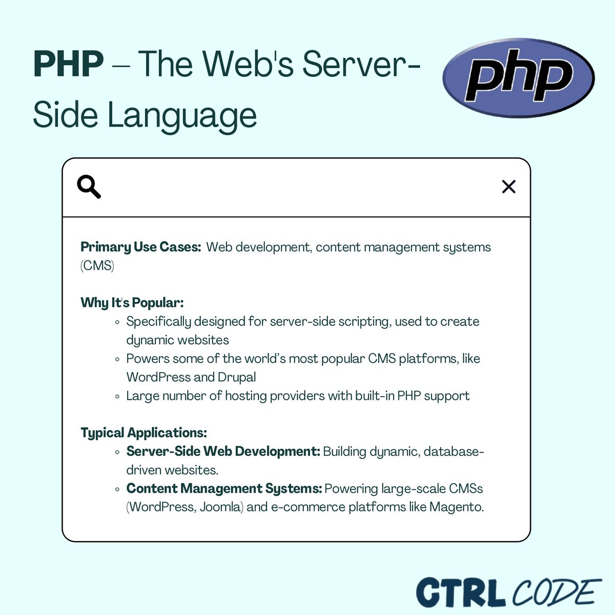 CTRL Code (@ctrlcode_) on Twitter photo Each language is built for a specific 
purpose, so knowing which one to use can help you code smarter, not harder! 👨💻💡 Each language is built for a specific 
purpose, so knowing which one to use can help you code smarter, not harder! 👨💻💡