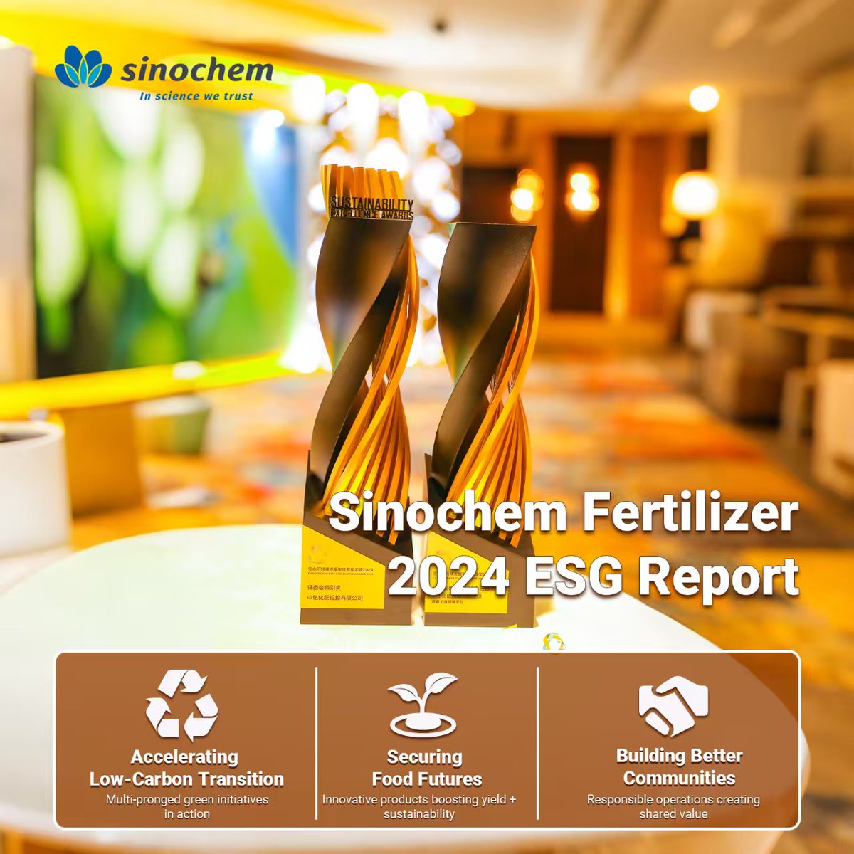 SinochemNews's tweet photo. #DigDeepinESG
Sinochem Fertilizer's 2024 ESG Report highlights its commitment to sustainability, receiving a series of ESG Awards and Honors. ✨
Innovations include a CO₂ reuse project and a bio-phosphate fertilizer project that reduces costs by 10% and boosts yields by 5%, driving green transformation in agriculture.@business