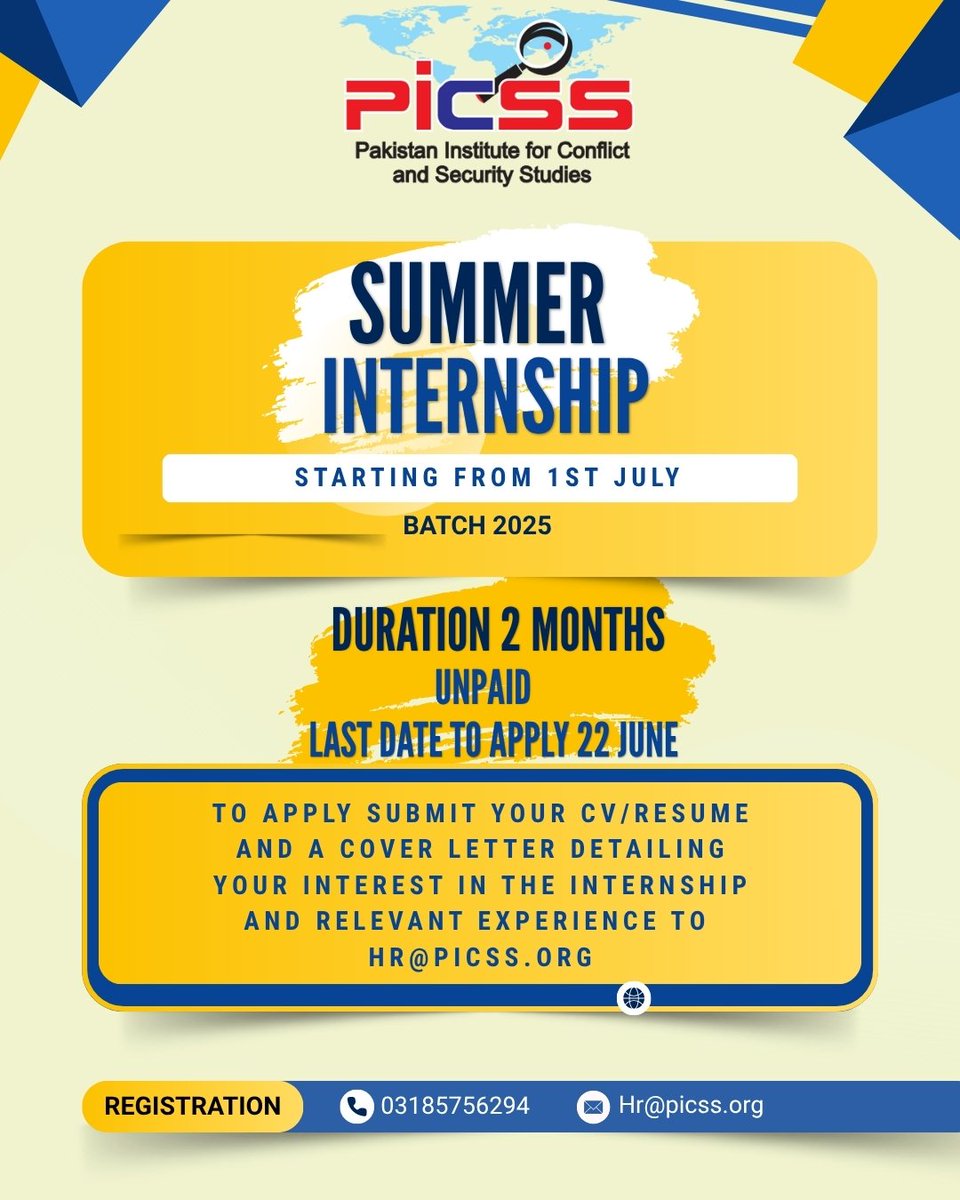 PICSSIsb's tweet image. Summer internship starting from 1st July. Hurry up and get enrolled

Send your cv to hr@picss.org