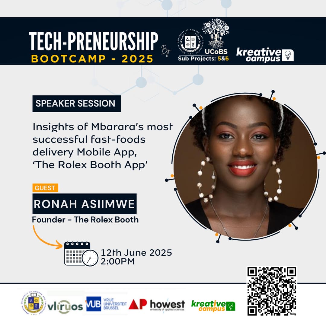 We are thrilled to have Ms. Asiimwe Ronah, the vibrant businesswoman behind one of Mbarara's leading mobile innovations, <a href="/RolexBooth/">RolexBooth</a>, speak to the Techpreneurship bootcamp attendees.