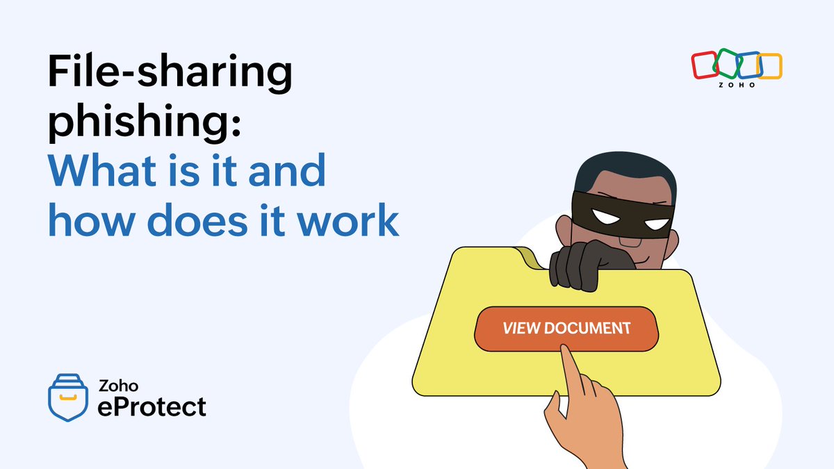 ZohoeProtect's tweet image. Gone are the times when phishing emails showed obvious signs. Sneaky phishing attempts through file-sharing sites are now at an all-time high!
Learn how to avoid the trap and spot the red flags from our article on file-sharing phishing 👉 zurl.co/Og0ii
#EmailSecurity