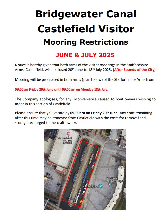 Bridgewater Canal  -Castlefield Visitor Mooring Restrictions