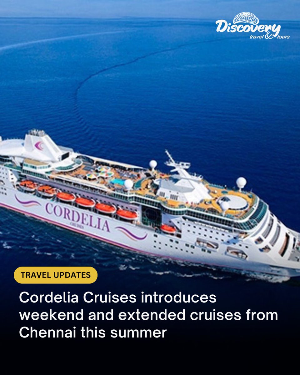 MotiMustafa's tweet photo. 🚢 Set sail this summer!
Cordelia Cruises launches weekend &amp; extended voyages from Chennai 🌊
Perfect for a luxury escape at sea!
Book now with Discovery Travel and Tours ✨
#CordeliaCruises #ChennaiCruise #TravelUpdate #SummerEscape #DiscoveryTravelAndTours #CruiseIndia https://t.co/1l8QRuT7Gp