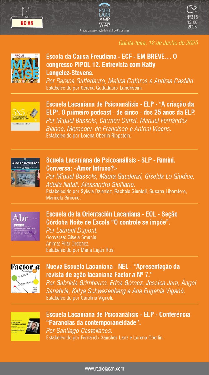 <a href="/RadioLacan/">Radio Lacan</a> | Newsletter N°315 | Português