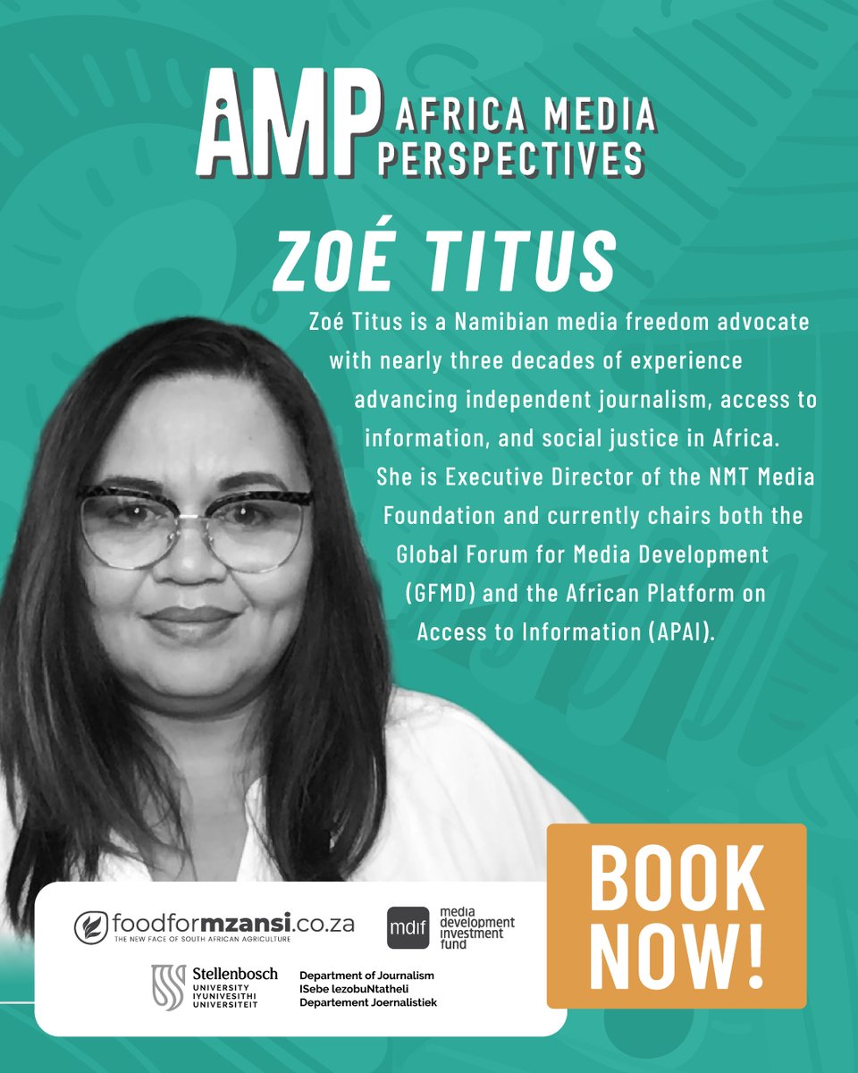 We are pleased to welcome Zoé Titus as a speaker to #AMP25.

Zoé is a Namibian media freedom advocate with nearly three decades of experience advancing independent journalism, access to information, and social justice in Africa. 
🎟️ Secure your ticket now: africamediaperspectives.com/product/amp-20…