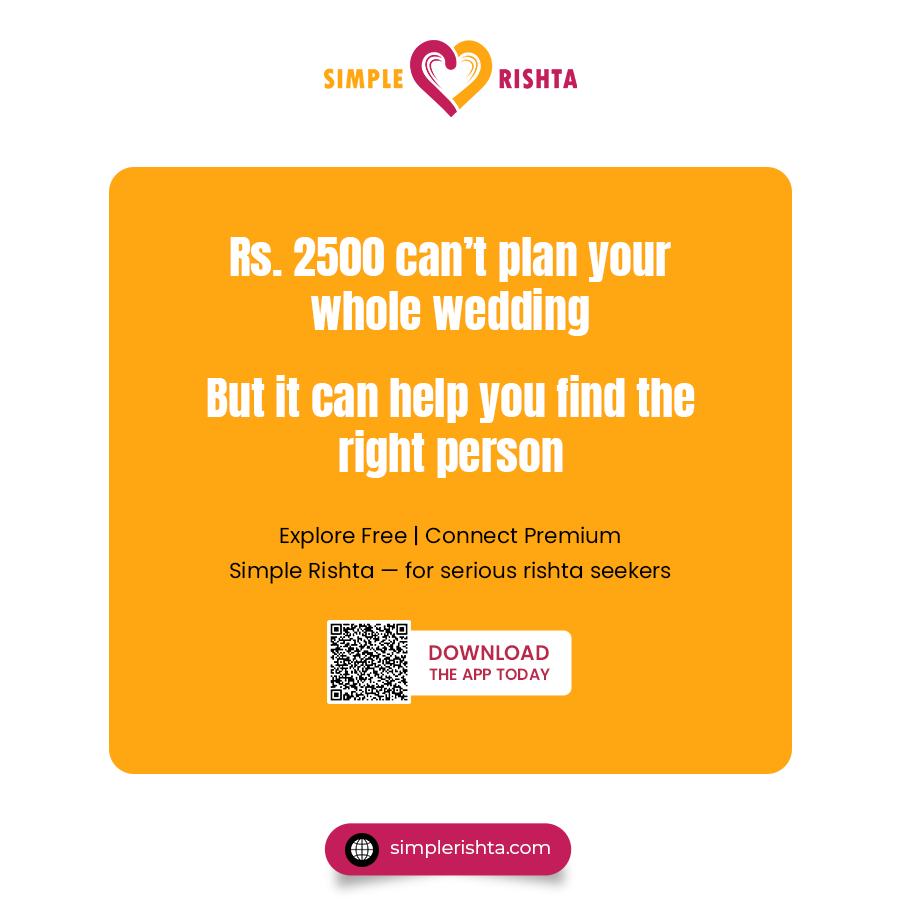 SimpleRishta's tweet image. Rs. 2500 won’t cover your whole wedding… But it can help you find the right person to start it with.

Explore free matches on Simple Rishta.

Upgrade to Premium to connect with genuine rishta seekers.

📲 Download the app today.

#simplerishta #matrimonialapp #SecureConnections