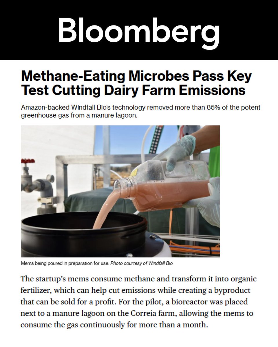 Windfall Bio (@windfallbio) on Twitter photo We’ve completed a #methane-to-value pilot with <a href="/StrausOrganic/">StrausFamilyCreamery</a>, proving our nature-based mems can turn untapped methane into value for farmers.
Learn how we’re transforming emissions into profit for major food retailers and their suppliers in <a href="/business/">Bloomberg</a>: bloomberg.com/news/articles/… We’ve completed a #methane-to-value pilot with <a href="/StrausOrganic/">StrausFamilyCreamery</a>, proving our nature-based mems can turn untapped methane into value for farmers.
Learn how we’re transforming emissions into profit for major food retailers and their suppliers in <a href="/business/">Bloomberg</a>: bloomberg.com/news/articles/…