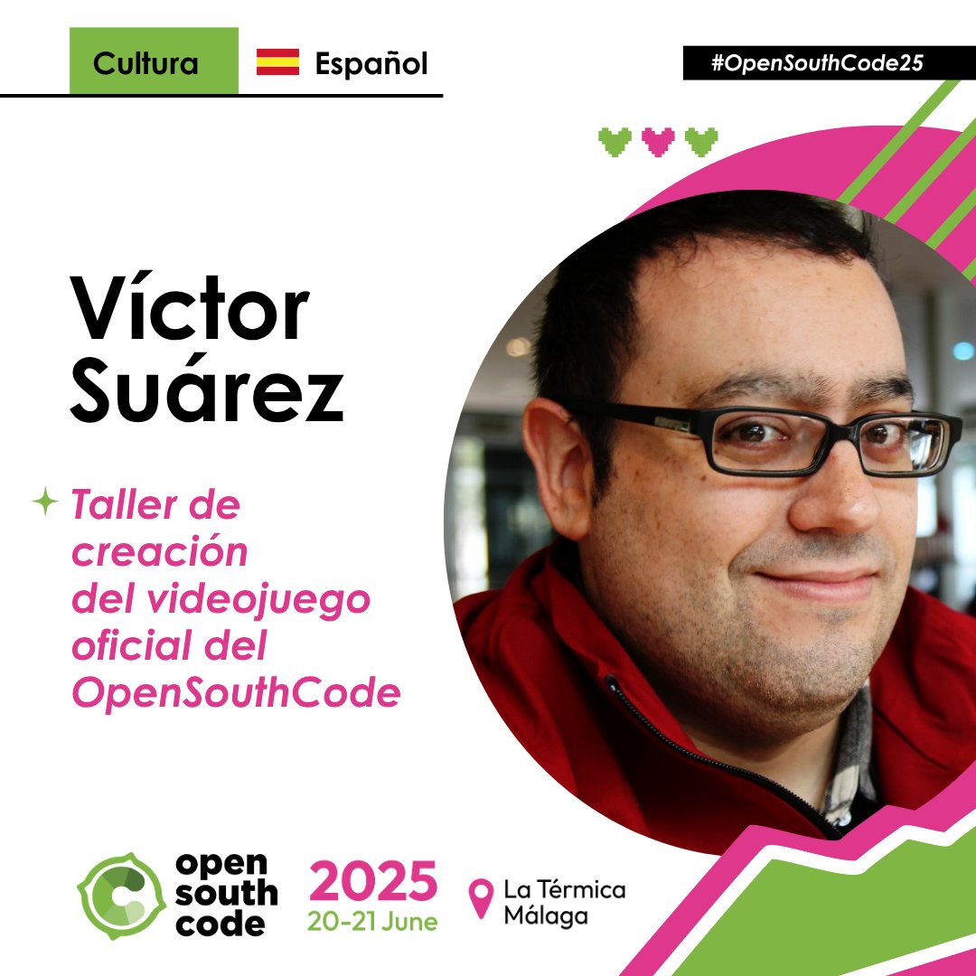 OpenSouthCode (@opensouthcode) on Twitter photo 🎮 ¡Novedad en #OpenSouthCode25!
🕹️ Taller de creación del videojuego oficial del evento, a los mandos de Víctor Suárez (<a href="/zerasul/">Víctor Suárez García</a>)
Creatividad, código y diversión aseguradas 😄
🔗 opensouthcode.org/conferences/op…
#Videojuegos #gamedev 🎮 ¡Novedad en #OpenSouthCode25!
🕹️ Taller de creación del videojuego oficial del evento, a los mandos de Víctor Suárez (<a href="/zerasul/">Víctor Suárez García</a>)
Creatividad, código y diversión aseguradas 😄
🔗 opensouthcode.org/conferences/op…
#Videojuegos #gamedev