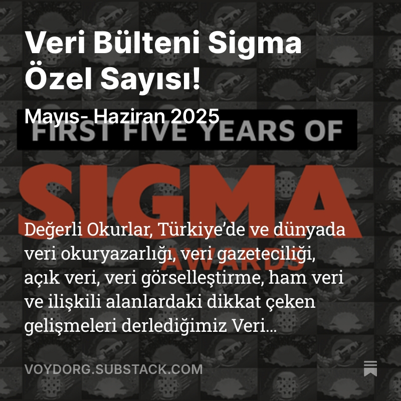 VOYD (@voydorg) on Twitter photo Veri Bültenimizin Mayıs-Haziran 2025 Sigma Özel Sayısı yayında 🗞️ voydorg.substack.com/p/veri-bulteni… <a href="/pinardag/">Pınar Dağ FirthⓋ</a> 2025 <a href="/sigmaawards/">sigmaawards</a> ödüllerinde dereceye giren 10 projeyi inceledi 🔎📈#verigazeteciliği #datajournalims #ddj #verigörselleştirme #datavisualization Veri Bültenimizin Mayıs-Haziran 2025 Sigma Özel Sayısı yayında 🗞️ voydorg.substack.com/p/veri-bulteni… <a href="/pinardag/">Pınar Dağ FirthⓋ</a> 2025 <a href="/sigmaawards/">sigmaawards</a> ödüllerinde dereceye giren 10 projeyi inceledi 🔎📈#verigazeteciliği #datajournalims #ddj #verigörselleştirme #datavisualization