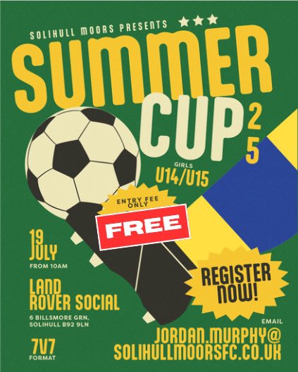 🚨 Big News! 🚨

As part of our ongoing commitment to championing girls' football, we’re thrilled to announce that our Summer Cup Tournament will now be completely FREE to enter!

Let’s make this a celebration of talent, teamwork, and opportunity—no barriers, just football.