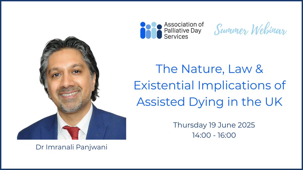 There is still time to book for our summer webinar
Date: Thursday 19 June
Time: 2.00-4.00pm

There will be a presentation on the Assisted Dying Bill followed by time for networking.

This event is FREE for APDS Members and £10 for Non-Members

🎟️apds.org.uk/events/apds-su…