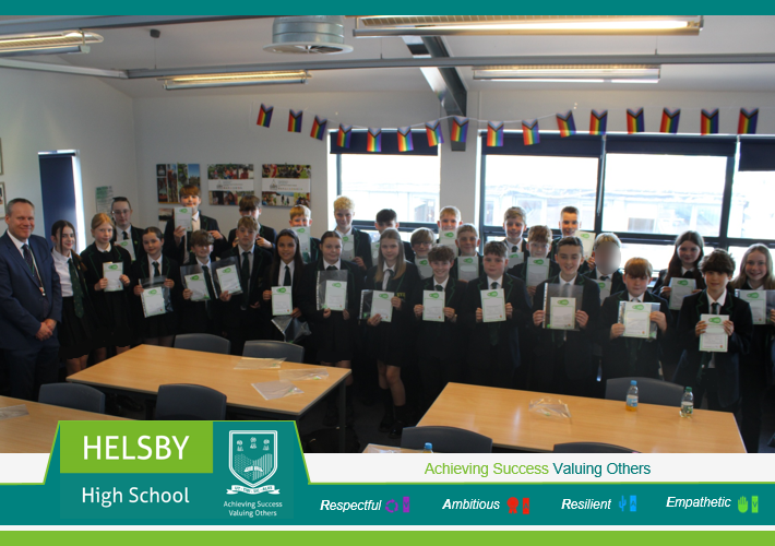 Yesterday, students from Y7 &amp; 8 who recently completed their Level 3 Bikeability Training attended the Headteacher's Reward Breakfast, where Mr Hill proudly presented them with their certificates and badges. Also in attendance was a gifted young writer, Rachel. Well done all!
