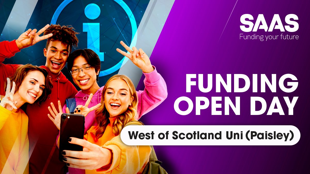 Our Funding Awareness team will be at the West of Scotland uni, Paisley Campus open day this Sat 14 June from 11am-2:30pm. Pop along if you have any funding questions or queries about your SAAS application.