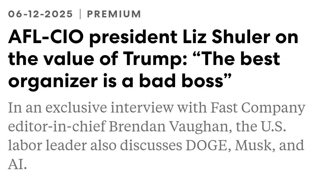 Eddie Vale (@evale72) on Twitter photo Big <a href="/bvaughan71/">Brendan Vaughan</a> <a href="/FastCompany/">Fast Company</a> sit down with <a href="/AFLCIO/">AFL-CIO ✊</a> President <a href="/LizShuler/">Liz Shuler</a>
fastcompany.com/91335504/afl-c… Big <a href="/bvaughan71/">Brendan Vaughan</a> <a href="/FastCompany/">Fast Company</a> sit down with <a href="/AFLCIO/">AFL-CIO ✊</a> President <a href="/LizShuler/">Liz Shuler</a>
fastcompany.com/91335504/afl-c…