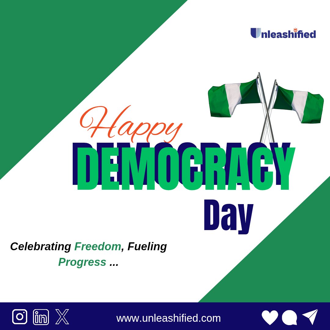 Unleashified's tweet image. Power to the people. Progress for the nation.
Happy #DemocracyDay from Unleashified. 🇳🇬
#unleashified #Democracy
