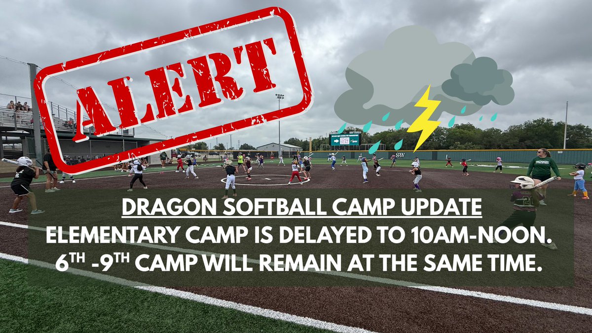 🚨 Camp Update 🚨 

Due to the storms and lightning in the area we are moving the elementary camp to 10am-Noon. We hope everyone can still make it. Be careful on the roads.

6th-9th Camp will stay 10-Noon.