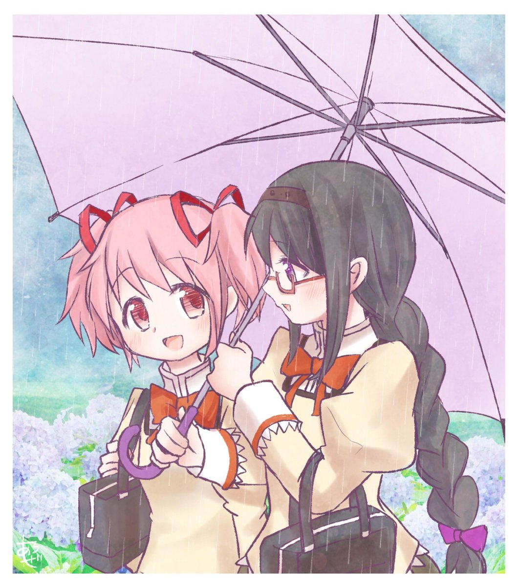 _panda_u_k's tweet image. 雨の帰り道、あいあい傘☔
＃まどマギ