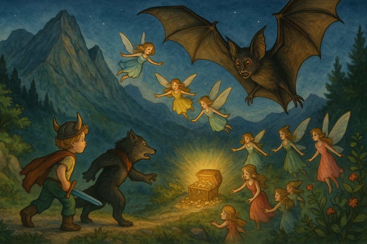 ClaySaysit's tweet photo. Last night in "Walking Down the Road" story series: 
Tom and his Wolfman friend are sent on a quest to find the hillside treasure, guarded by fairies and their Mother Bat. 

[See reply for what WDTR is] https://t.co/lMZCqDZLm2