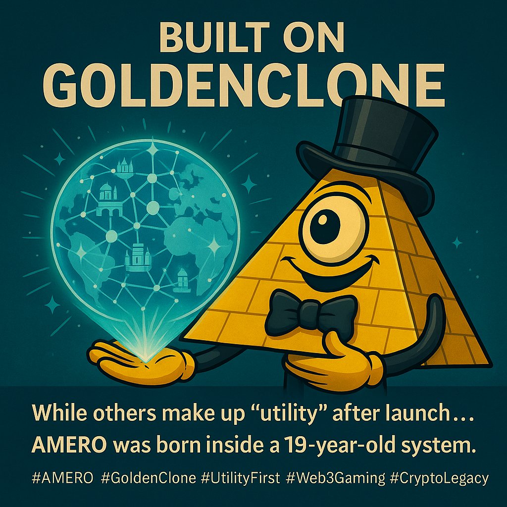AmeroMeme's tweet photo. Built on GoldenClone.
While others invent “utility” after launch…
 AMERO was born inside a 19-year-old system.
GoldenClone is a virtual civilization:
🏙 Players build businesses
🏛 Create cities
🧠 Train strategic thinking
And AMERO powers it all.

#AMERO #GoldenClone #UtilityFirst #Web3Gaming #CryptoLegacy