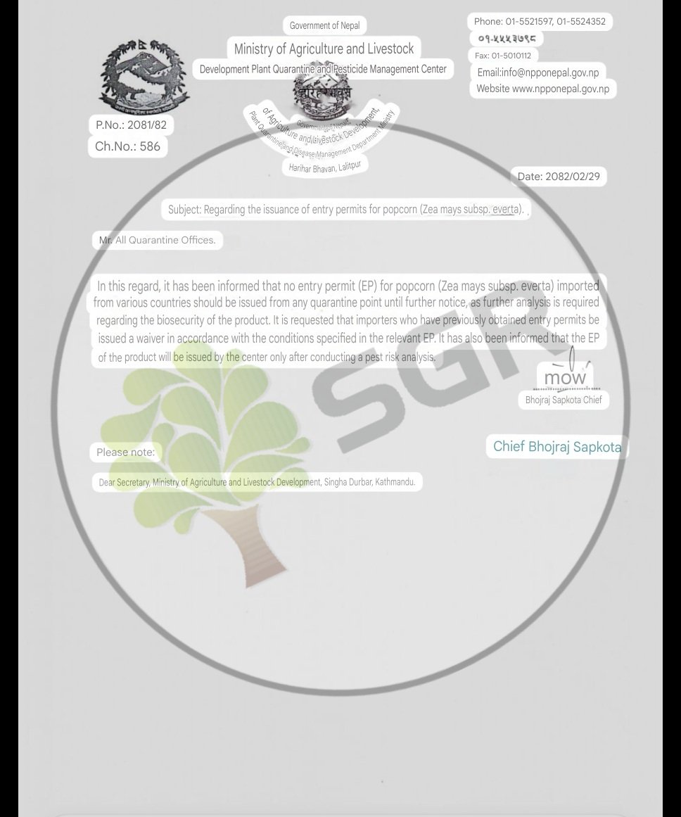 Nepal restricted import of #popcorn 
#Sgragri