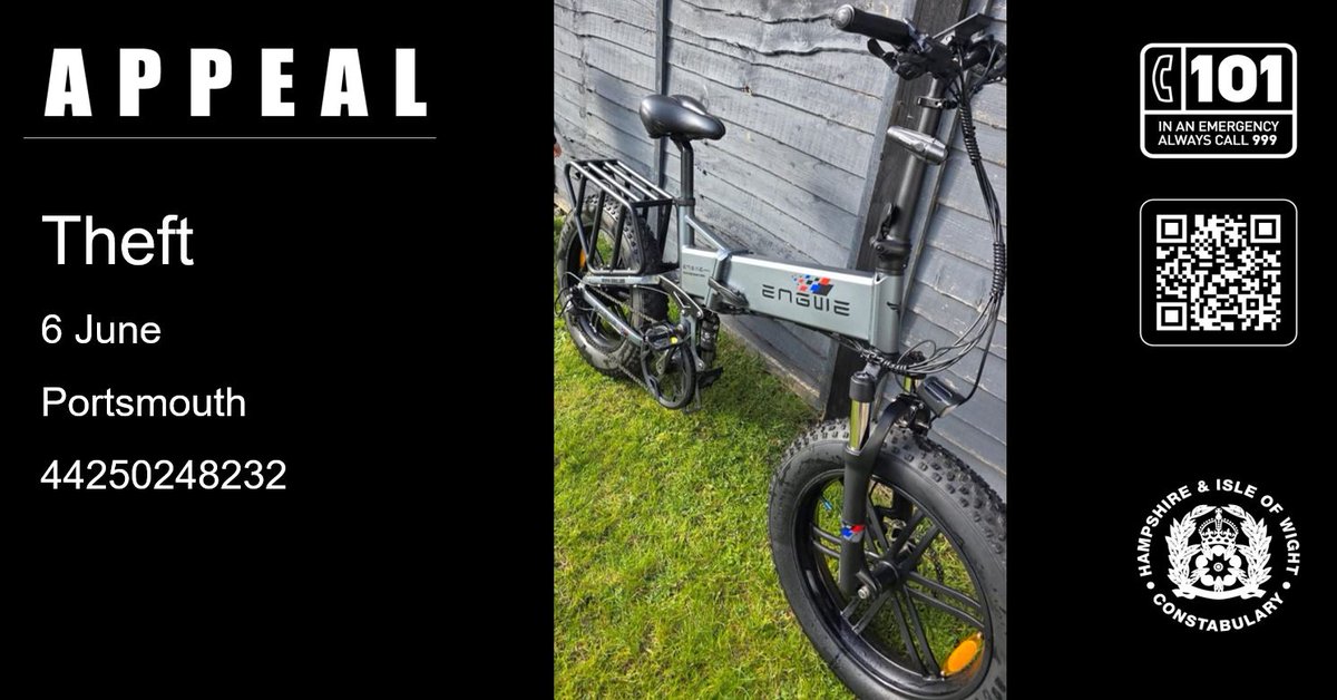 We are appealing for information following the theft of an electric bicycle from an address in Anchorage Road.

orlo.uk/2iDB3