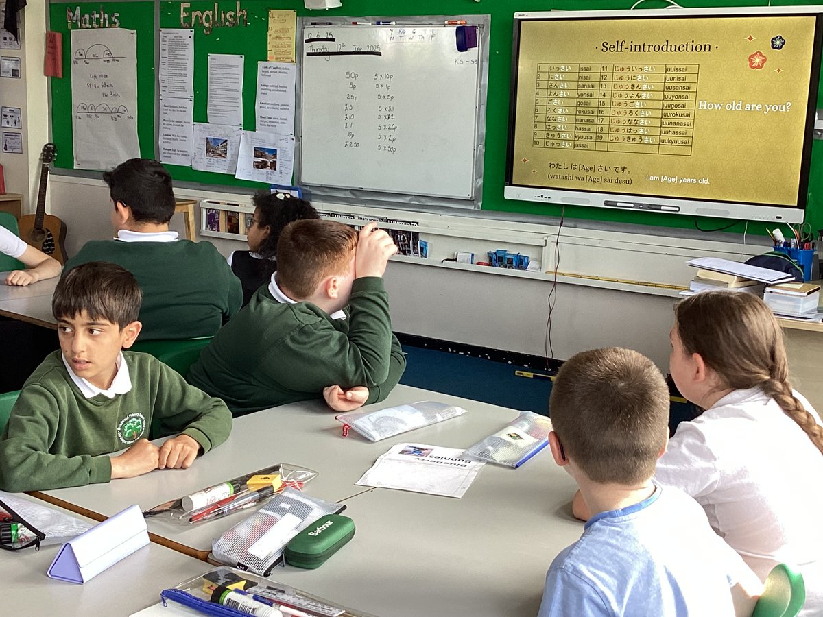 RachelDangerfi2's tweet photo. Y5 had a wonderful introduction to Japanese lesson, learning how to greet each other, introduce themselves and say old they are as well as learn about characters in Japanese stories @Broadwoodschool https://t.co/kSfwQfZdZF