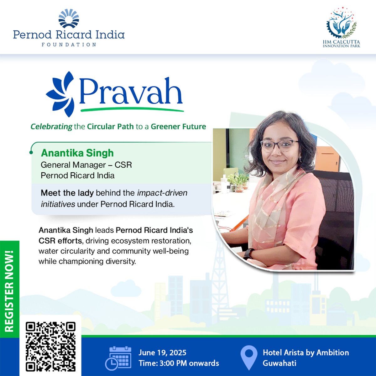 Meet Anantika Singh, GM – CSR, <a href="/Pernod_Ricard/">Pernod Ricard</a> , driving change through #ecosystem restoration, #circularity &amp; #inclusive growth.

Don’t miss the chance to connect with a changemaker shaping India’s #sustainable future.

Register: [lnkd.in/gCaEVZ8H]
#iimcip #startup